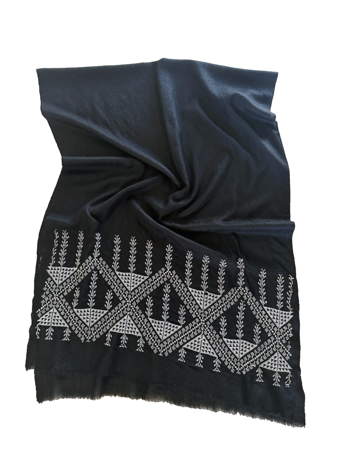 The Embroidered Scarf in Black Cashmere