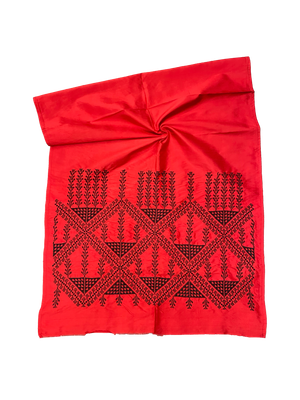The Embroidered Double Width Thai Silk Scarf in Red