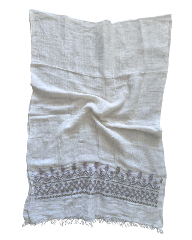 The Embroidered Egyptian Cotton Scarf in White
