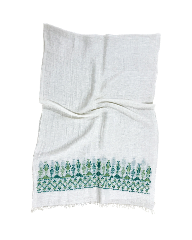 The Embroidered Egyptian Cotton Scarf in White