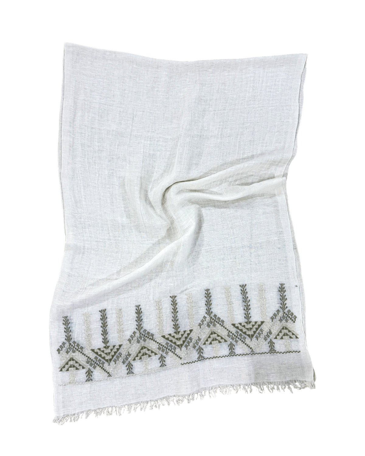 The Embroidered Egyptian Cotton Scarf in White