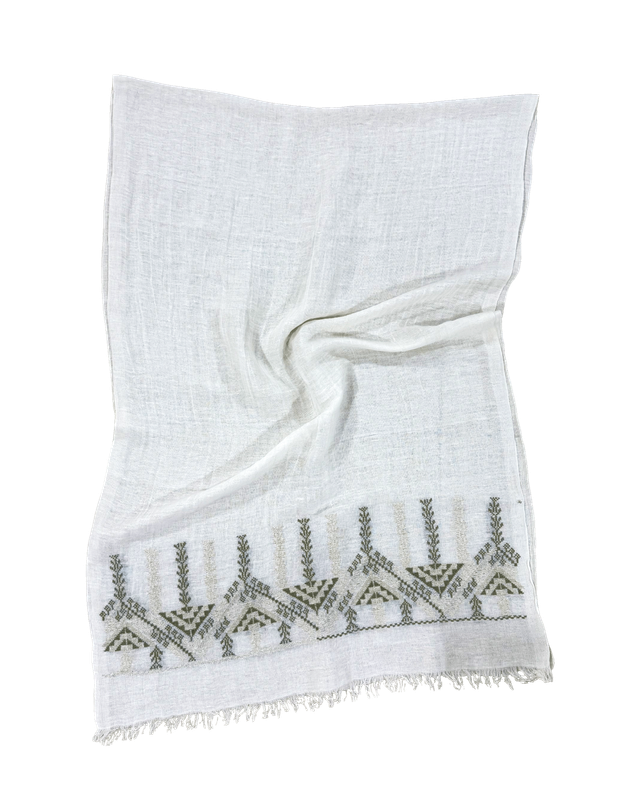 The Embroidered Egyptian Cotton Scarf in White
