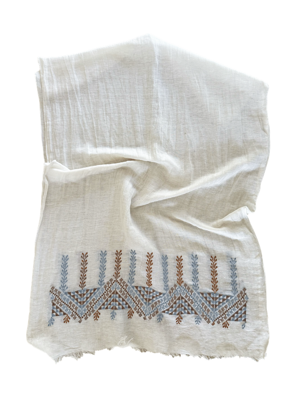 The Embroidered Egyptian Cotton Scarf in White