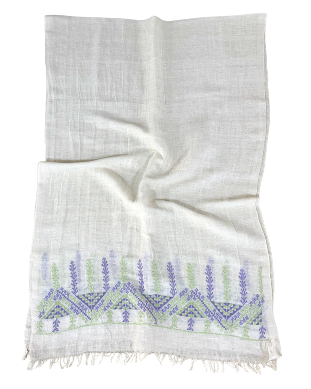 The Embroidered Egyptian Cotton Scarf in White