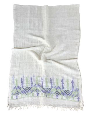 The Embroidered Egyptian Cotton Scarf in White