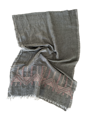 The Embroidered Egyptian Cotton Scarf in Olive Green