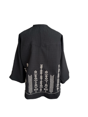 The Kimono Cut Jacket With Light Embroidery in Black with White