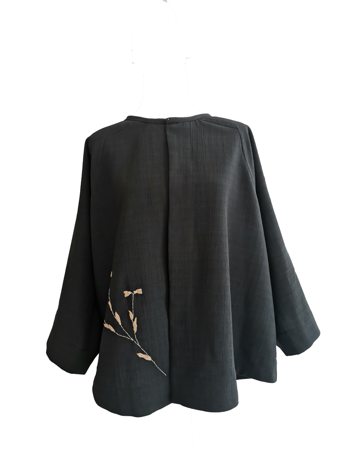 Nadia Dajani x UNHCR Kimono Cut Jacket in Black With Beige Hand Embroidery