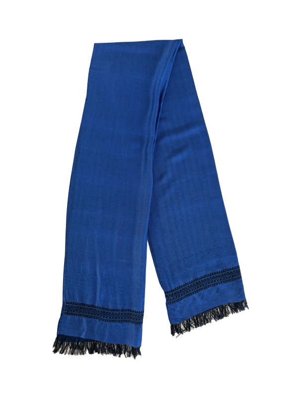 The Men's Scarf in Blue with Embroidery on Both Sides