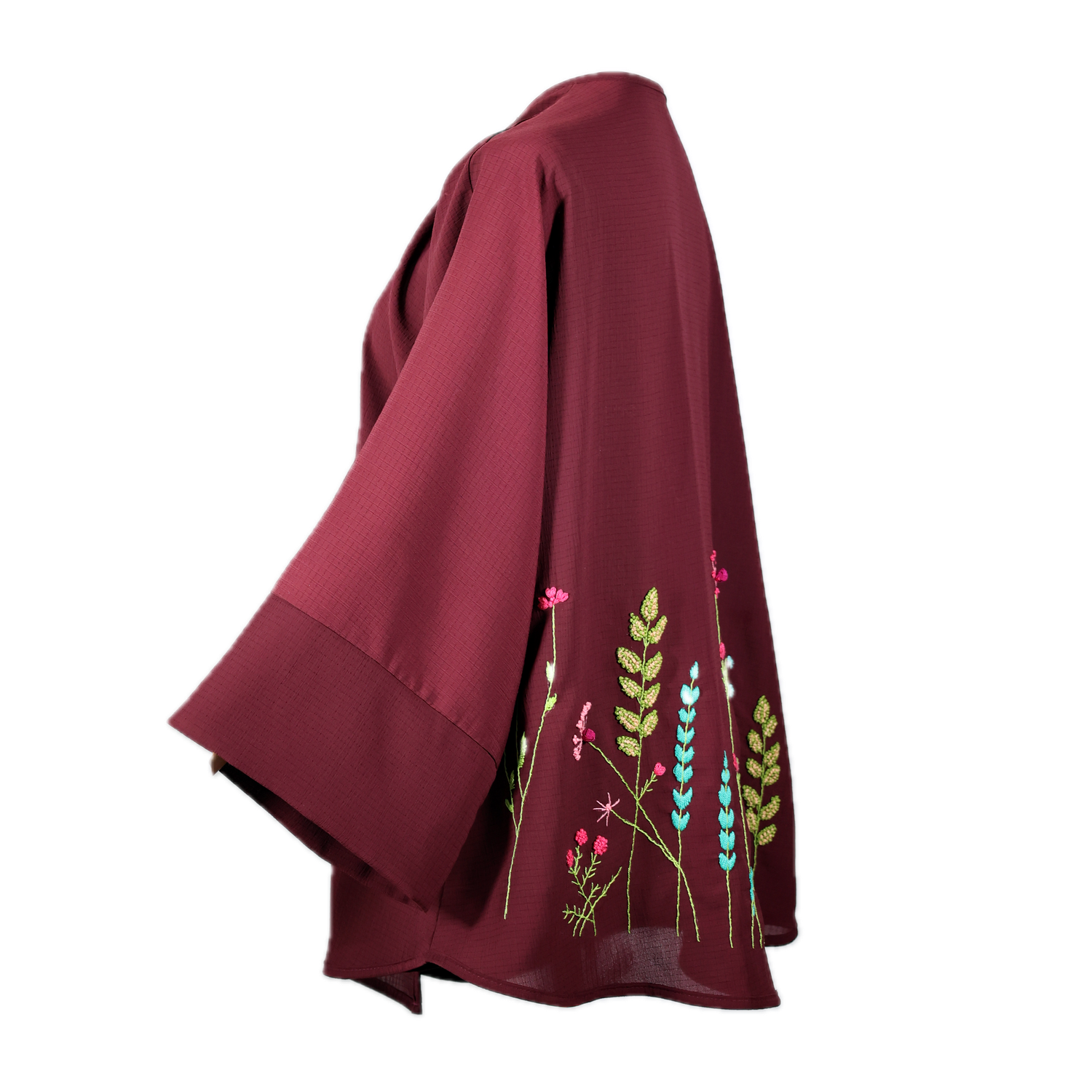Nadia Dajani x UNHCR Oversized Kimono Jacket With Hand Embroidery in Burgundy