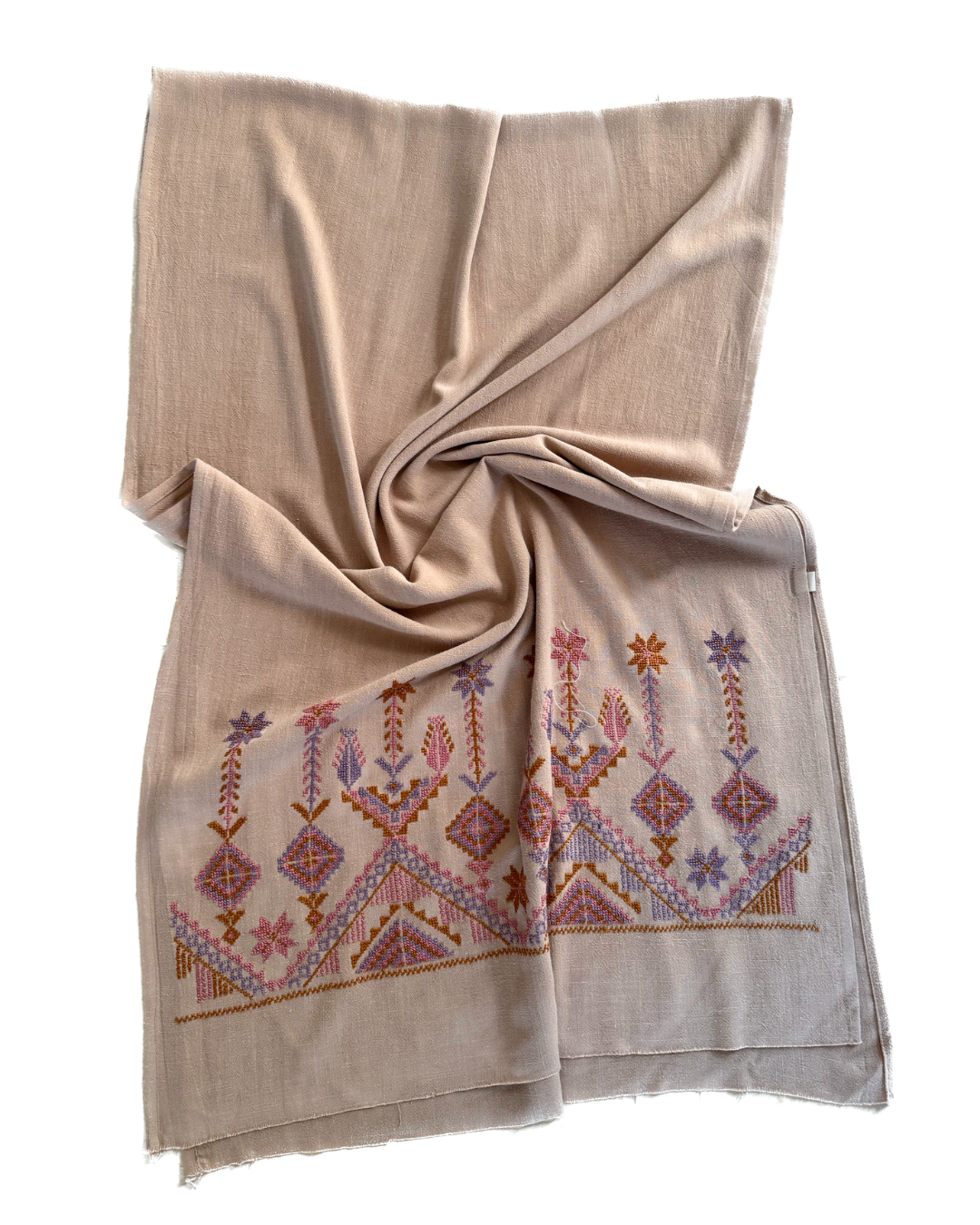 Beige Embroidered Scarf