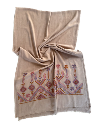 Beige Embroidered Scarf