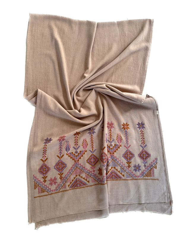 Beige Embroidered Scarf