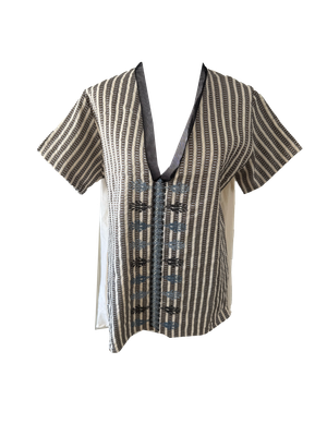 Hand Embroidered Saya Shirt in Black and White