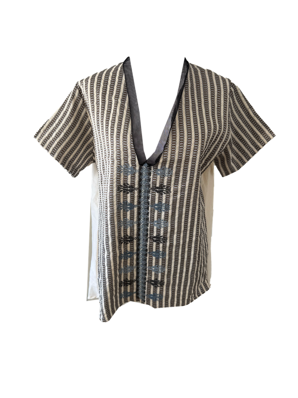Hand Embroidered Saya Shirt in Black and White