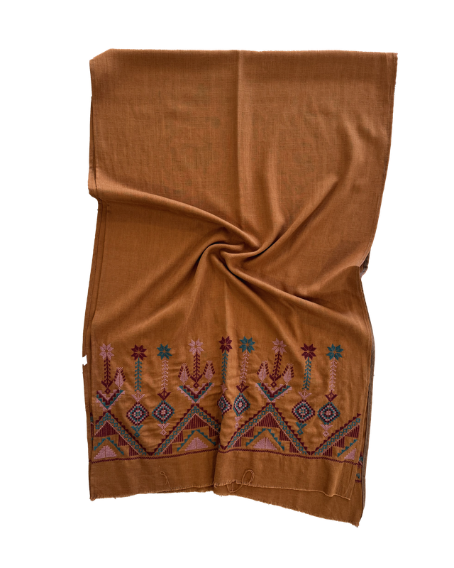 Ochre Embroidered Scarf