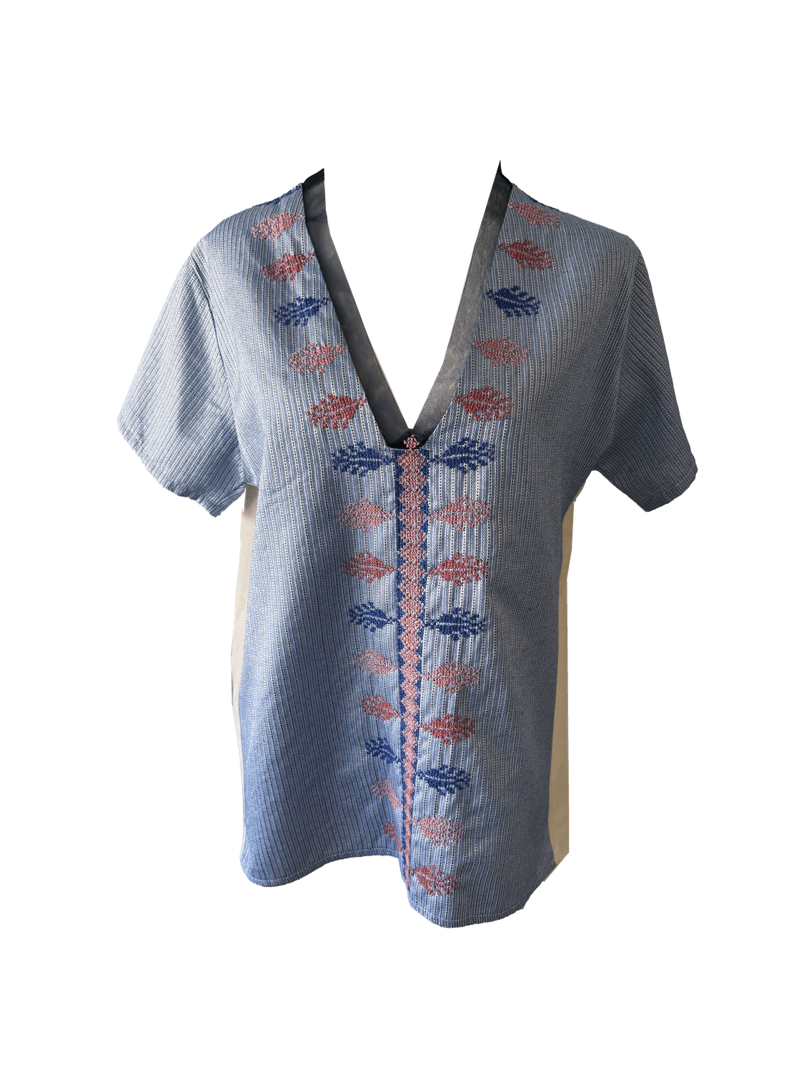 Hand Embroidered Saya Shirt in Light Blue