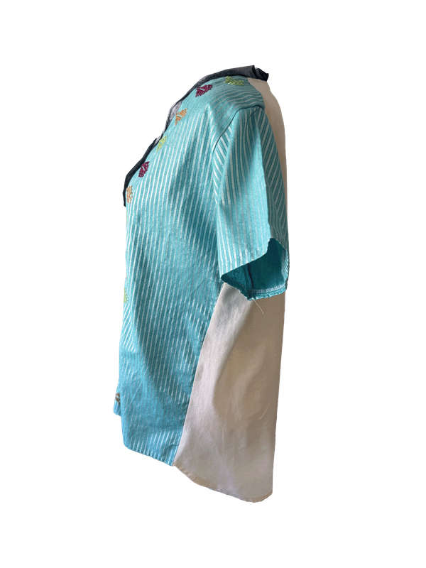 Hand Embroidered Saya Shirt in Turquoise