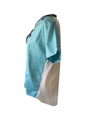 Hand Embroidered Saya Shirt in Turquoise