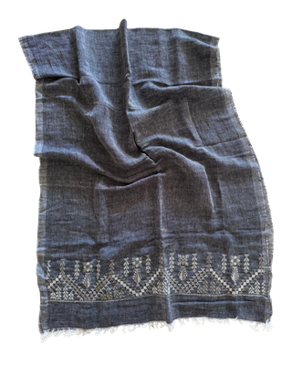 The Embroidered Egyptian Cotton Scarf in Charcoal Grey