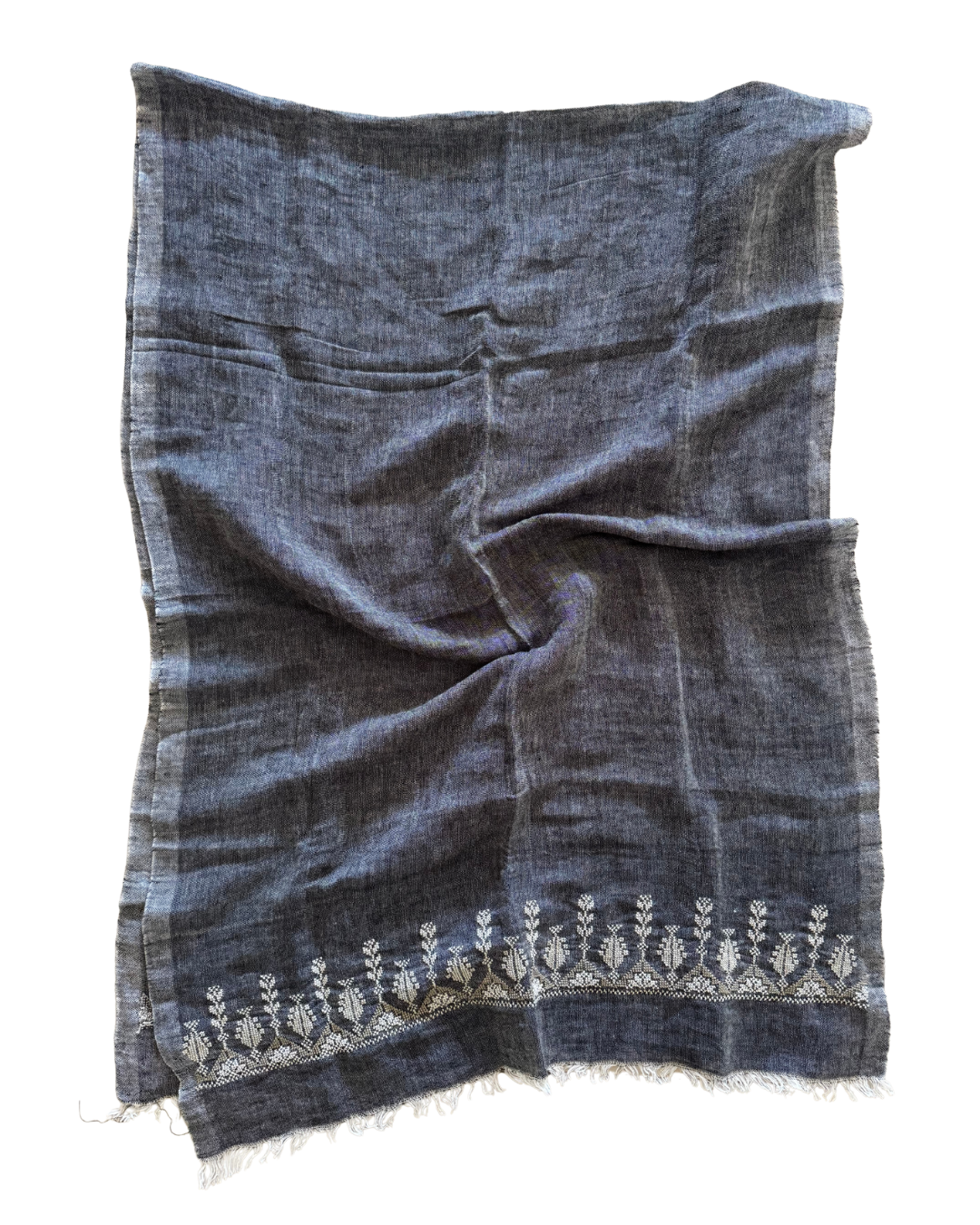 The Embroidered Egyptian Cotton Scarf in Charcoal Grey