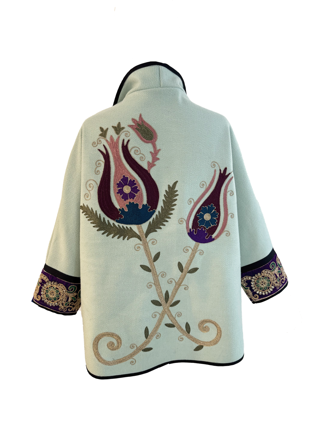 The Round Jacket With Aghabani Embroidery in Mint Green