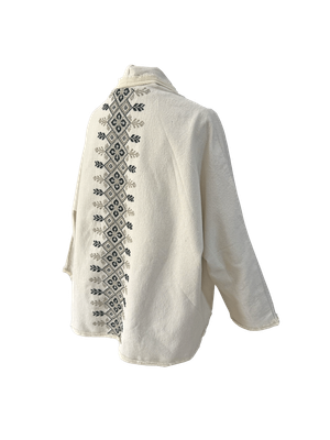The Round Jacket in White With Hand Embroidery