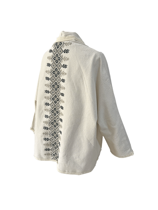 The Round Jacket in White With Hand Embroidery