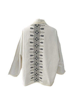 The Round Jacket in White With Hand Embroidery