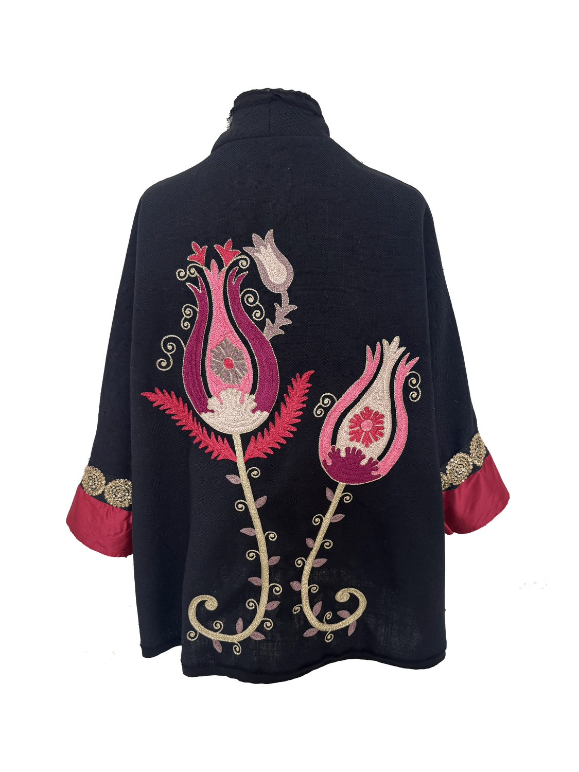 The Black Egyptian Cotton Round Jacket With Aghabani Embroidery and Thai Silk Cuffs