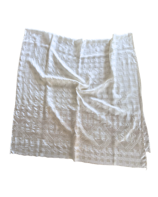 The Embroidered Double Width Silk Scarf in White with Heavy Embroidery