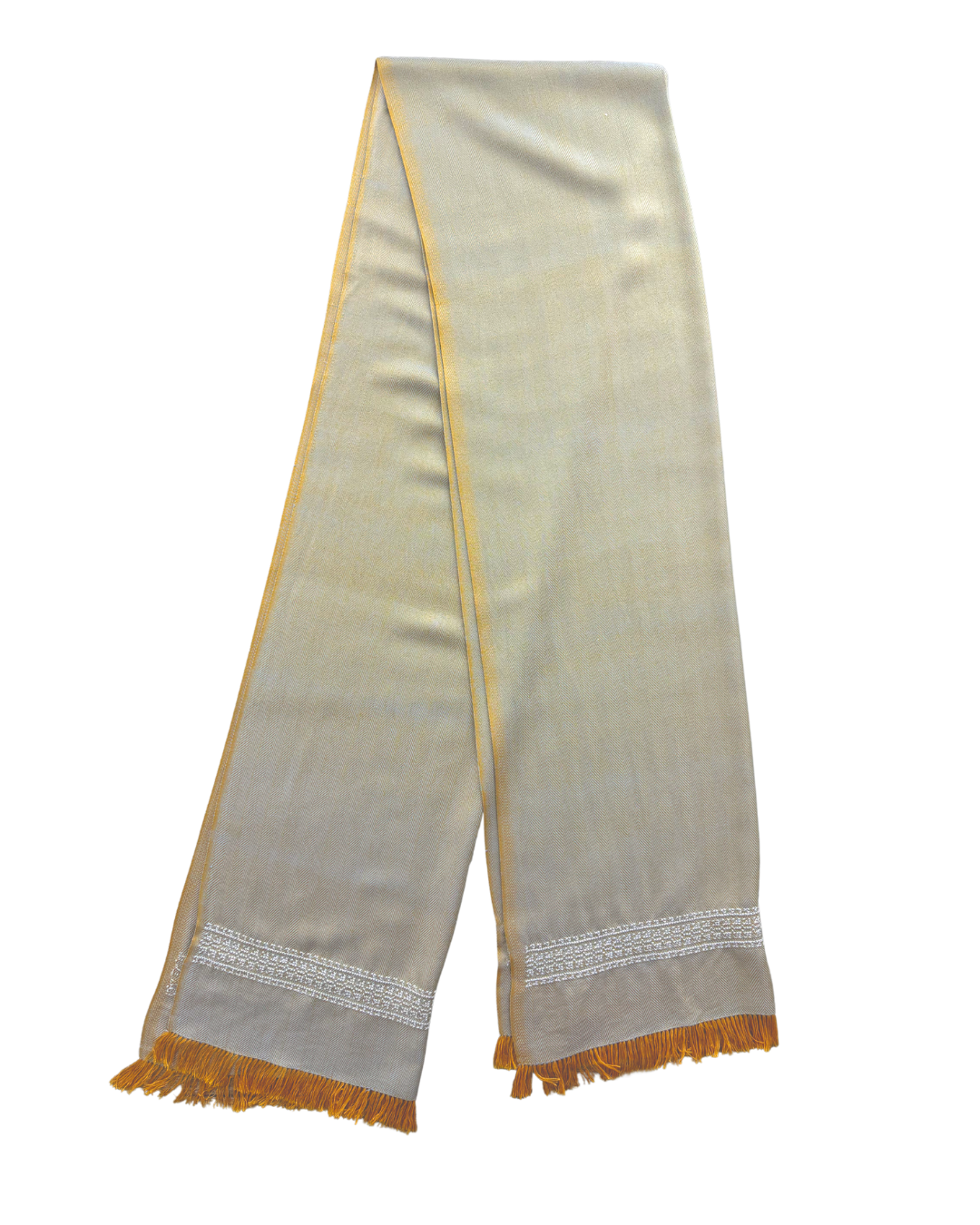 The Men's Scarf in Teal and Ochre with Embroidery on Both Sides