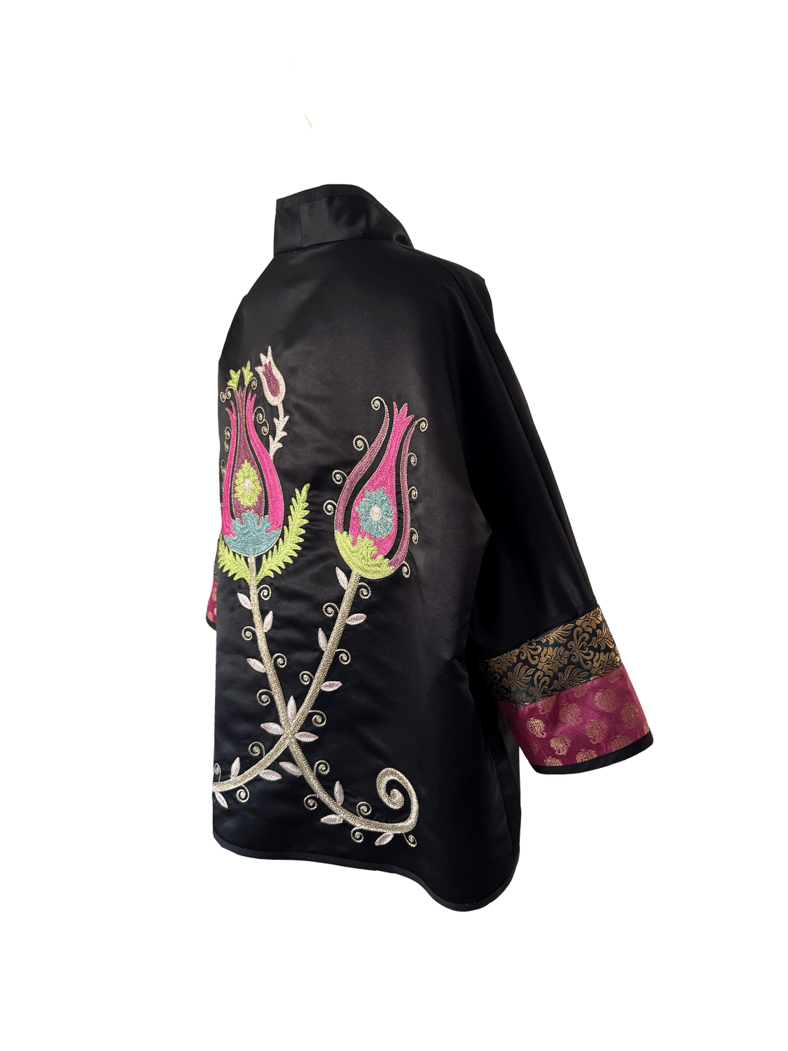 The Rosemere Round Jacket With Aghabani Embroidery in Black