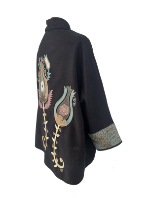 The Black Round Jacket With Aghabani Embroidery and Blue Cuffs