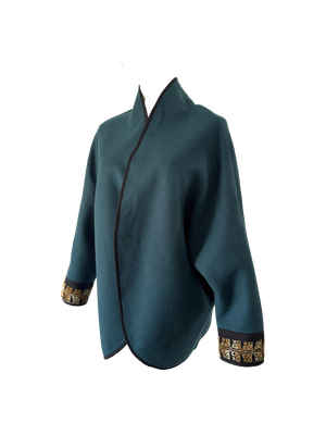 The Round Jacket in Teal With Hand Embroidery