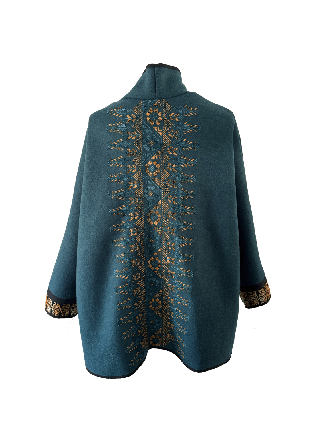 The Round Jacket in Teal With Hand Embroidery