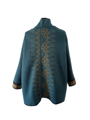 The Round Jacket in Teal With Hand Embroidery