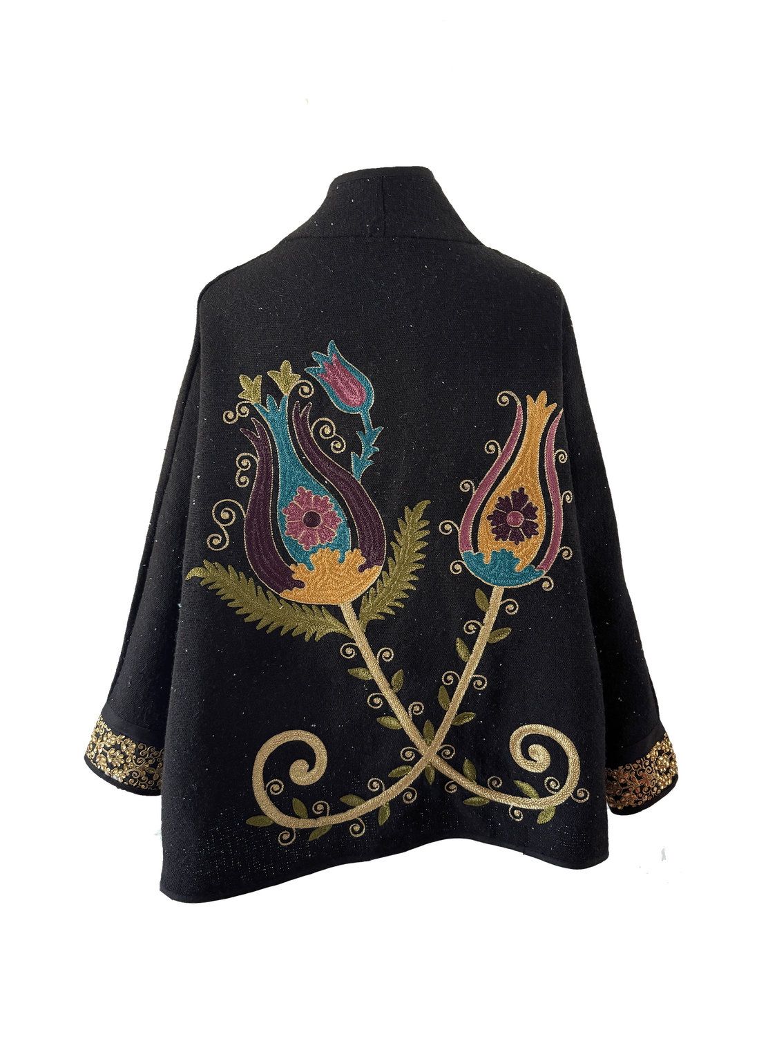 The Round Jacket With Tulip Embroidery in Black