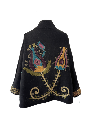 The Round Jacket With Tulip Embroidery in Black