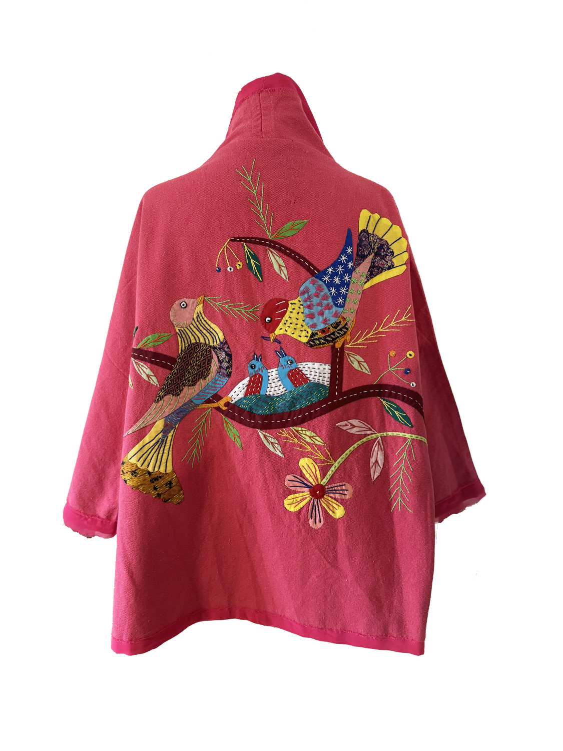 The Round Jacket in Pink With Patchwork Hand Embroidery