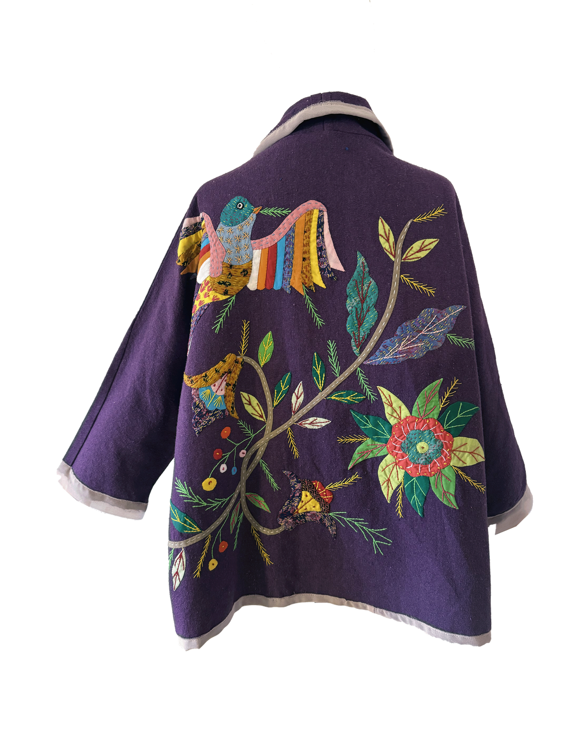 The Round Jacket in Purple With Patchwork Hand Embroidery