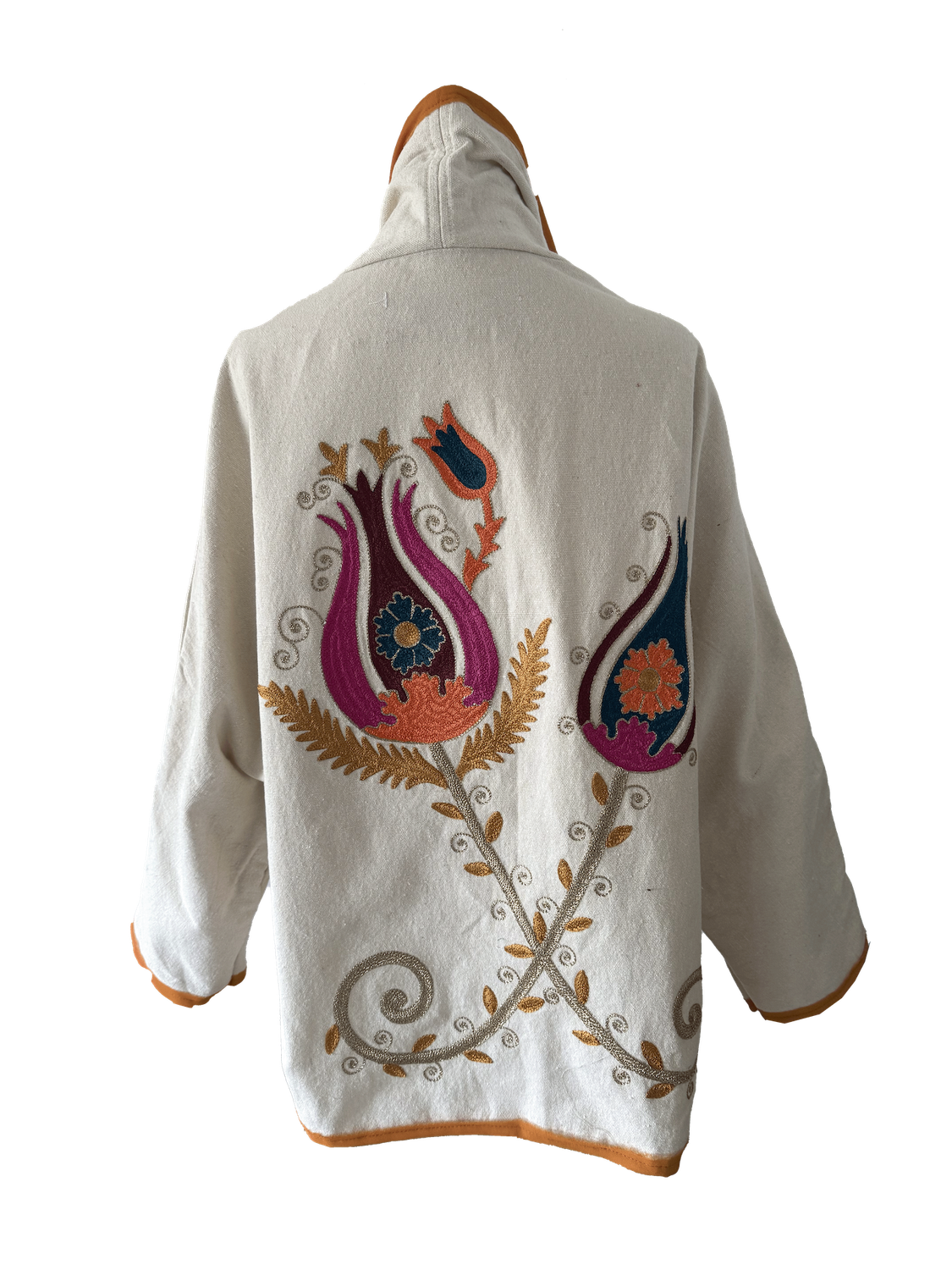 The White Round Jacket With Pink Aghabani Embroidery