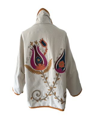 The White Round Jacket With Pink Aghabani Embroidery