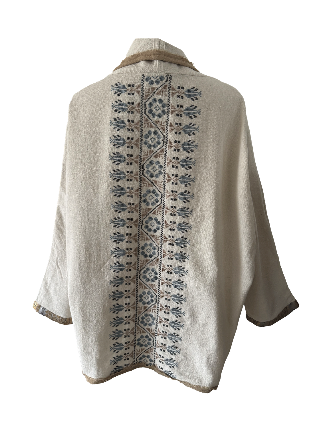 The Round Jacket in White With Blue Hand Embroidery