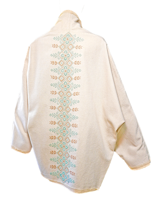 The Round Jacket in White With Blue Hand Embroidery