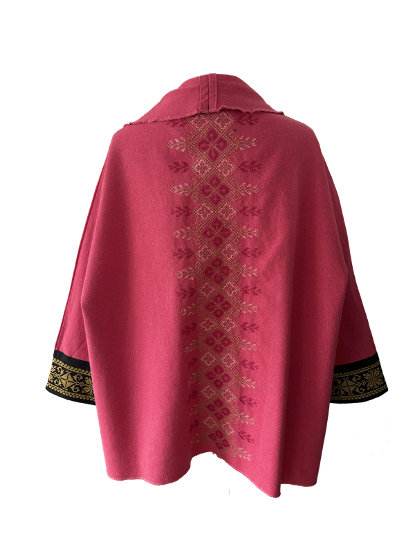 The Round Jacket in Pink With Beige Hand Embroidery