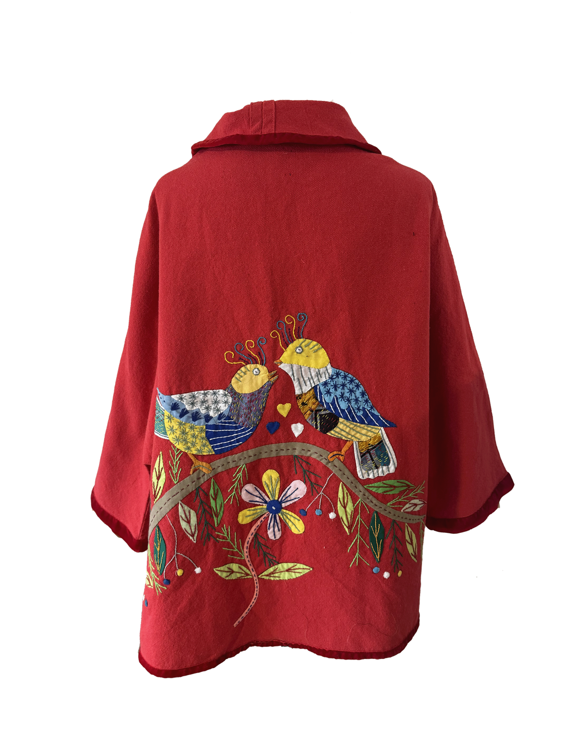 The Round Jacket in Red With Patchwork Hand Embroidery