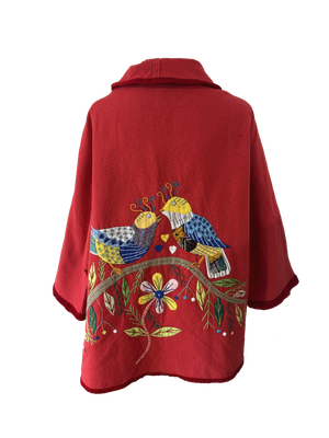 The Round Jacket in Red With Patchwork Hand Embroidery