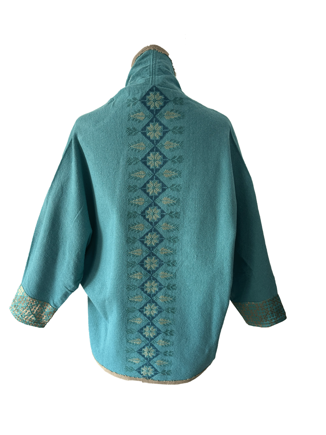 The Round Jacket in Turquoise With Hand Embroidered Back