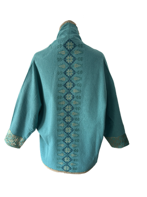 The Round Jacket in Turquoise With Hand Embroidered Back